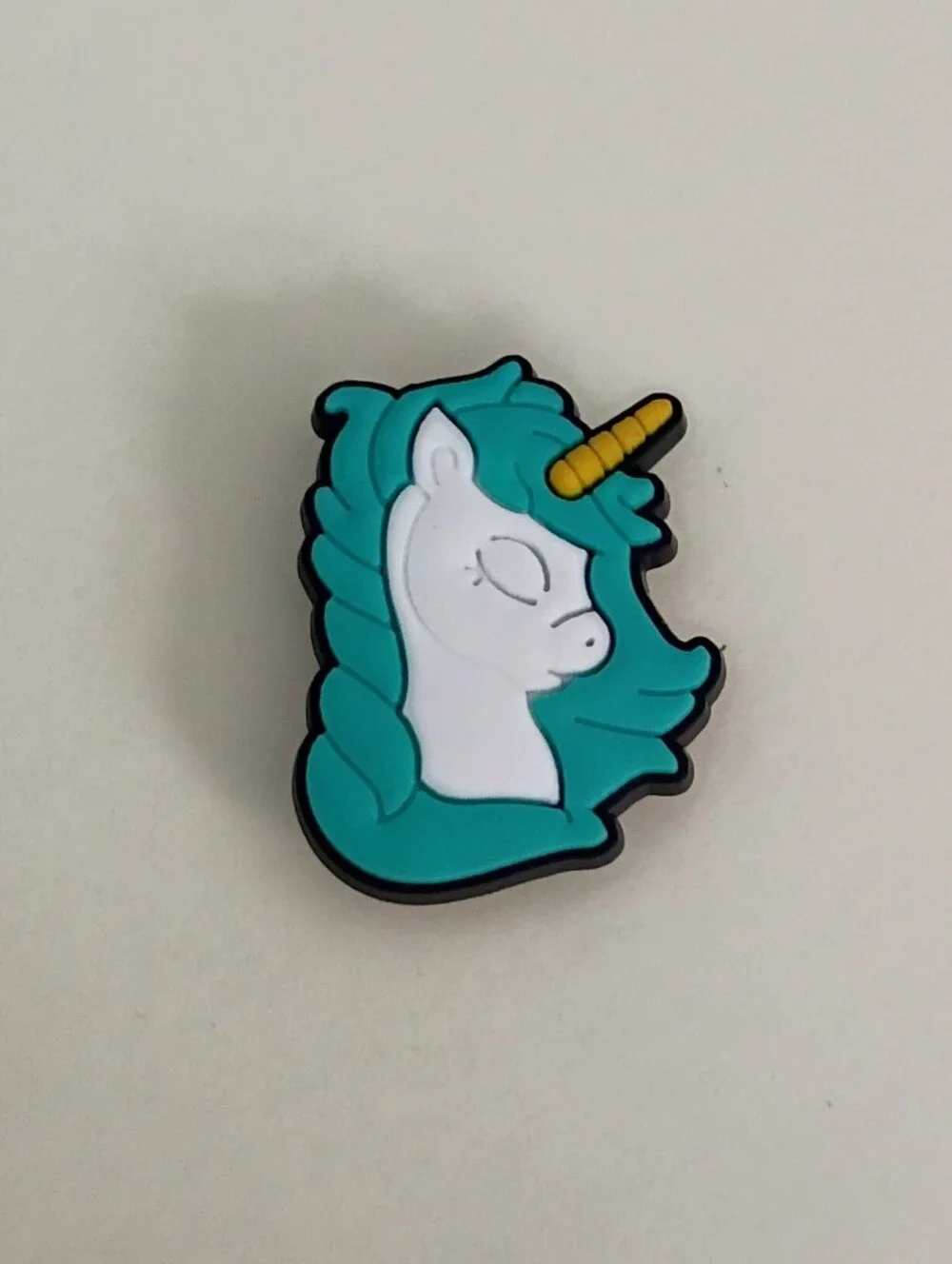 10 for $10 Jibbitz Croc Charm - Unicorn Face Side View w/ Teal Blue Mane Hair 3